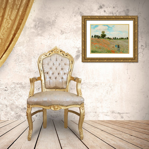 Coquelicots Gold Ornate Wood Framed Art Print with Double Matting by Monet, Claude