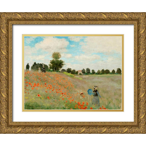Coquelicots Gold Ornate Wood Framed Art Print with Double Matting by Monet, Claude