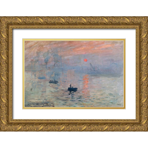 Impression au soleil levant Gold Ornate Wood Framed Art Print with Double Matting by Monet, Claude