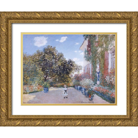 Garden of the Artist at Argenteuil Gold Ornate Wood Framed Art Print with Double Matting by Monet, Claude