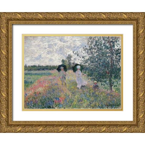 Promenade pres d’Argenteuil Gold Ornate Wood Framed Art Print with Double Matting by Monet, Claude