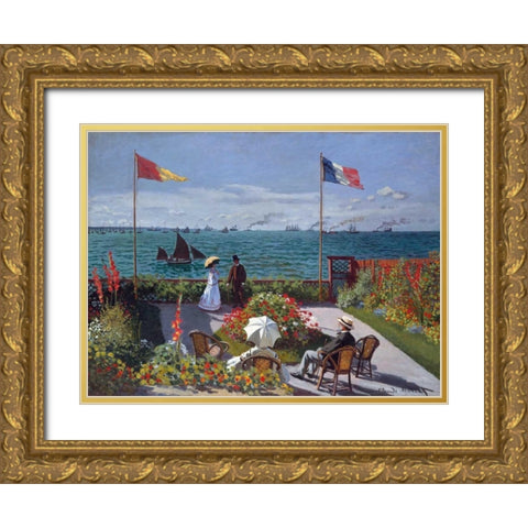 Terrasse a Sainte-Adresse Gold Ornate Wood Framed Art Print with Double Matting by Monet, Claude