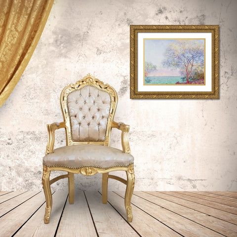 Morning Antibes Gold Ornate Wood Framed Art Print with Double Matting by Monet, Claude