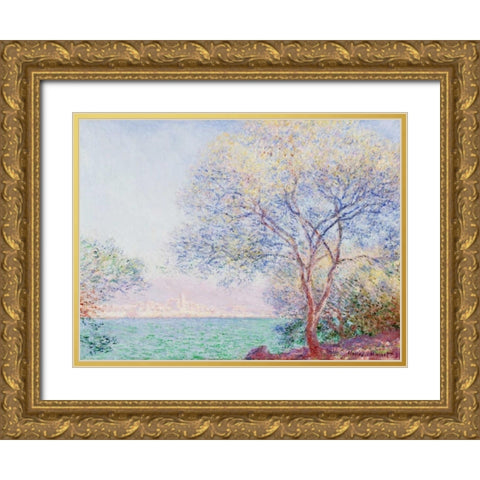 Morning Antibes Gold Ornate Wood Framed Art Print with Double Matting by Monet, Claude
