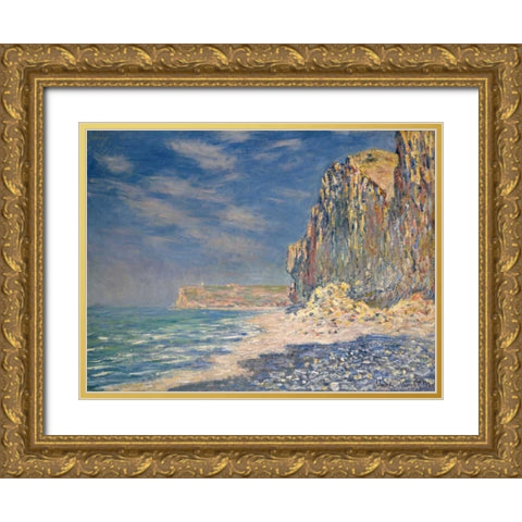 Falaise near Fecamp Gold Ornate Wood Framed Art Print with Double Matting by Monet, Claude