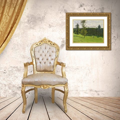 The Train in the Country Gold Ornate Wood Framed Art Print with Double Matting by Monet, Claude
