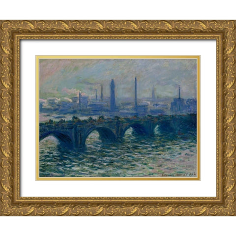 Waterloo Bridge London Gold Ornate Wood Framed Art Print with Double Matting by Monet, Claude