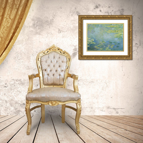 Waterlilies Gold Ornate Wood Framed Art Print with Double Matting by Monet, Claude