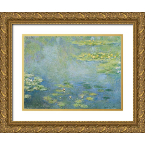 Waterlilies Gold Ornate Wood Framed Art Print with Double Matting by Monet, Claude