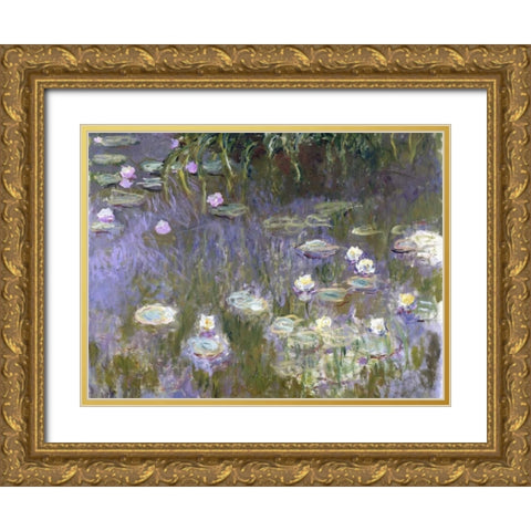 Water Lilies Gold Ornate Wood Framed Art Print with Double Matting by Monet, Claude