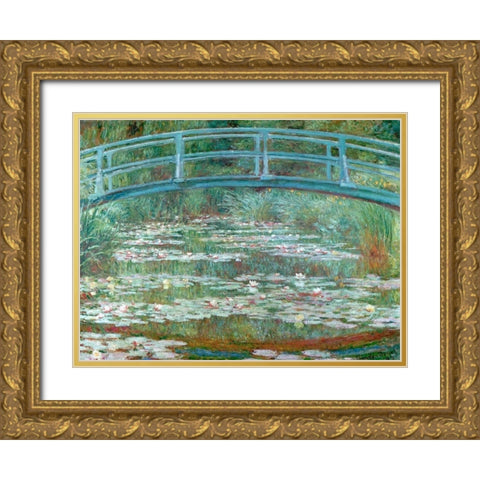 Water Lily Pool Gold Ornate Wood Framed Art Print with Double Matting by Monet, Claude