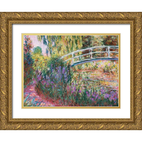 The Japanese Bridge Pond with Water Lillies Gold Ornate Wood Framed Art Print with Double Matting by Monet, Claude