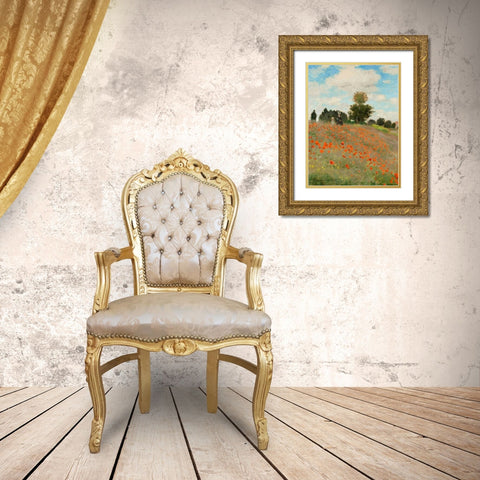 Coquelicots Gold Ornate Wood Framed Art Print with Double Matting by Monet, Claude