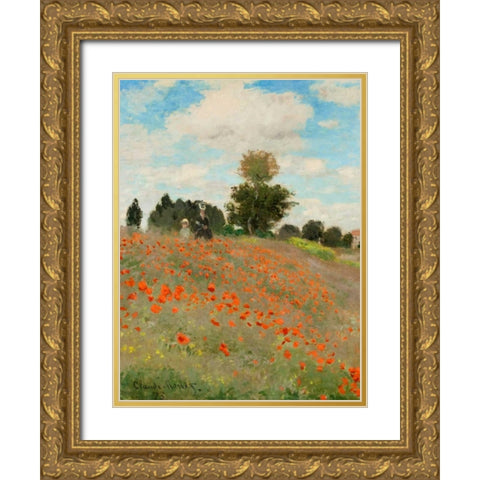 Coquelicots Gold Ornate Wood Framed Art Print with Double Matting by Monet, Claude