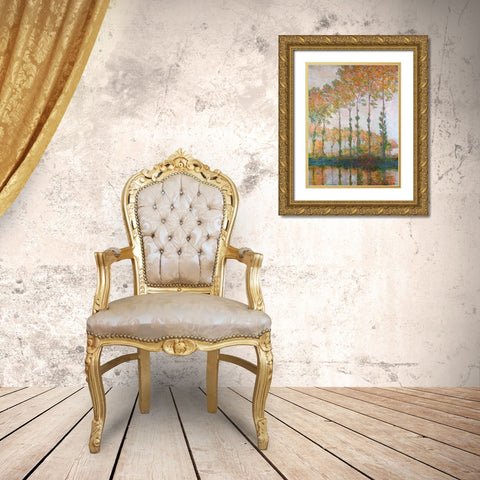 Poplars on the Banks of the l Epte Autumn Gold Ornate Wood Framed Art Print with Double Matting by Monet, Claude