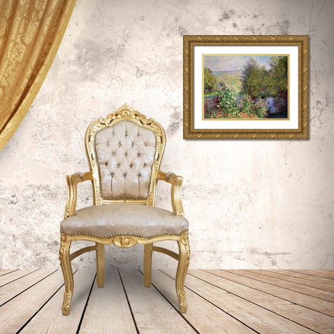 A corner of the Garden at Montgeron Gold Ornate Wood Framed Art Print with Double Matting by Monet, Claude