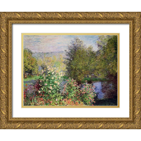 A corner of the Garden at Montgeron Gold Ornate Wood Framed Art Print with Double Matting by Monet, Claude