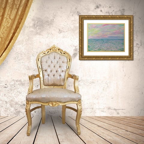 Coucher De Soleil a Pourville-Pleine Mer Gold Ornate Wood Framed Art Print with Double Matting by Monet, Claude