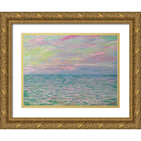 Coucher De Soleil a Pourville-Pleine Mer Gold Ornate Wood Framed Art Print with Double Matting by Monet, Claude