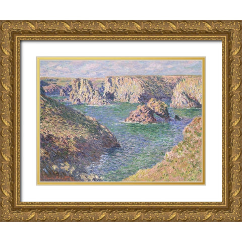 Port Domois - Belle Isle Gold Ornate Wood Framed Art Print with Double Matting by Monet, Claude