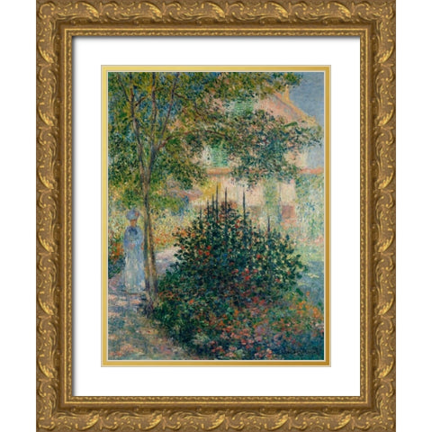 In the Garden at Argenteuil Gold Ornate Wood Framed Art Print with Double Matting by Monet, Claude