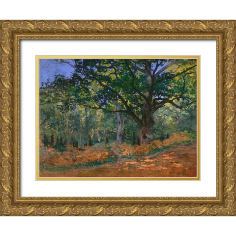 The Bodmer Oak Fontainebleau Forest Gold Ornate Wood Framed Art Print with Double Matting by Monet, Claude