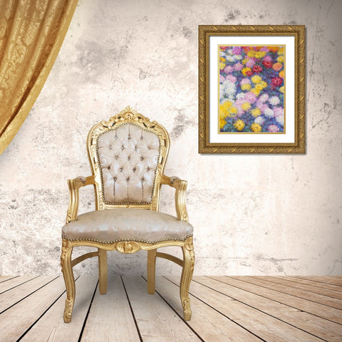 Chrysanthemums Gold Ornate Wood Framed Art Print with Double Matting by Monet, Claude