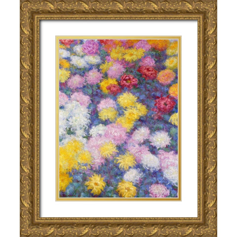 Chrysanthemums Gold Ornate Wood Framed Art Print with Double Matting by Monet, Claude