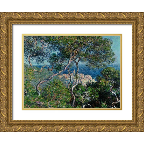View of Bordighera,Italy Gold Ornate Wood Framed Art Print with Double Matting by Monet, Claude