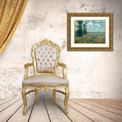 Poppy Fields near Argenteuil Gold Ornate Wood Framed Art Print with Double Matting by Monet, Claude