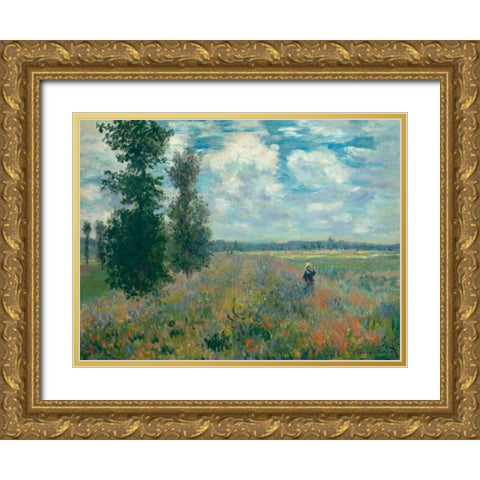 Poppy Fields near Argenteuil Gold Ornate Wood Framed Art Print with Double Matting by Monet, Claude