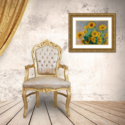 Sunflowers (detail) Gold Ornate Wood Framed Art Print with Double Matting by Monet, Claude