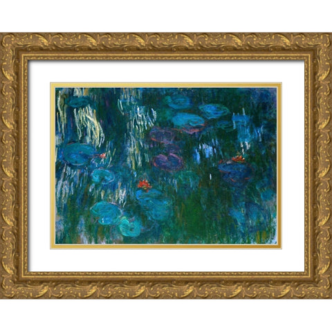 Water Lilies Gold Ornate Wood Framed Art Print with Double Matting by Monet, Claude