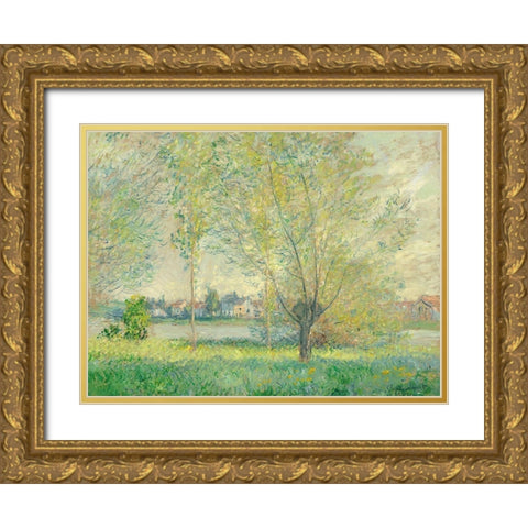 The Willows Gold Ornate Wood Framed Art Print with Double Matting by Monet, Claude