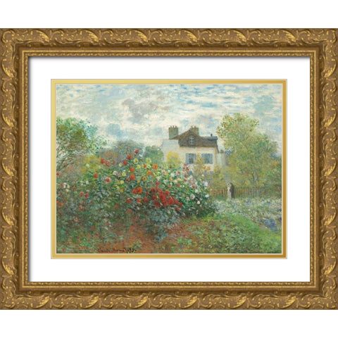 The Artists Garden in Argenteuil Gold Ornate Wood Framed Art Print with Double Matting by Monet, Claude