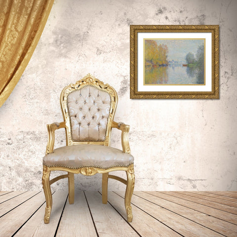 Automne sur la Seine, Argenteuil Gold Ornate Wood Framed Art Print with Double Matting by Monet, Claude