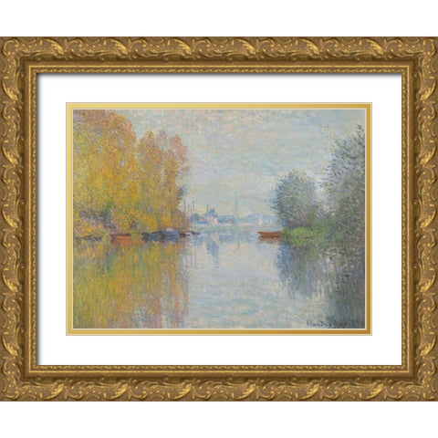 Automne sur la Seine, Argenteuil Gold Ornate Wood Framed Art Print with Double Matting by Monet, Claude