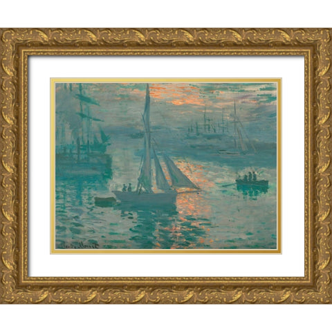 Sunrise (Marine) Gold Ornate Wood Framed Art Print with Double Matting by Monet, Claude