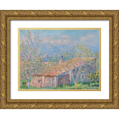 Gardeners House at Antibes Gold Ornate Wood Framed Art Print with Double Matting by Monet, Claude