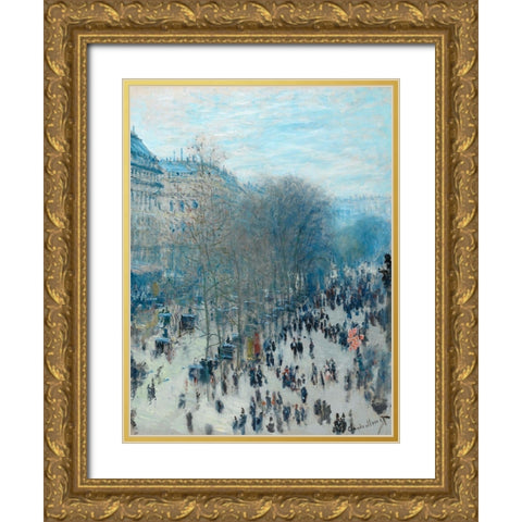 Boulevard des Capucines Gold Ornate Wood Framed Art Print with Double Matting by Monet, Claude