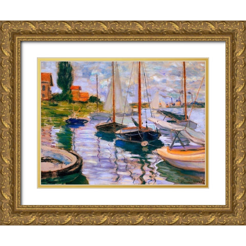 Voiliers sur la Seine Gold Ornate Wood Framed Art Print with Double Matting by Monet, Claude