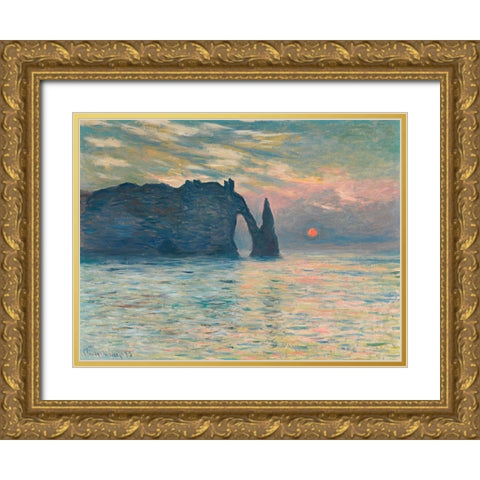 Sunrise at Etretat Gold Ornate Wood Framed Art Print with Double Matting by Monet, Claude
