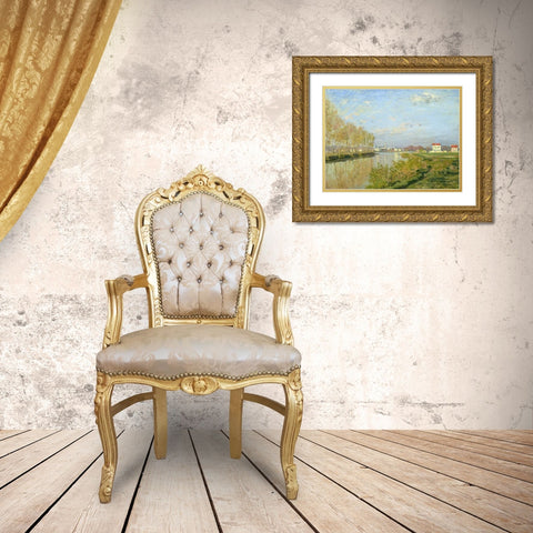 The Seine at Argenteuil Gold Ornate Wood Framed Art Print with Double Matting by Monet, Claude