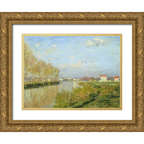 The Seine at Argenteuil Gold Ornate Wood Framed Art Print with Double Matting by Monet, Claude