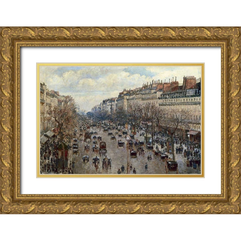 Boulevard Monmartre a Paris Gold Ornate Wood Framed Art Print with Double Matting by Pissarro, Camille