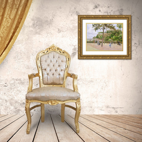 The Public Garden at Pontoise Gold Ornate Wood Framed Art Print with Double Matting by Pissarro, Camille
