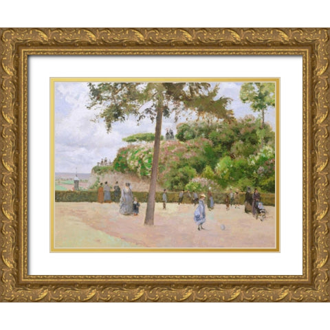 The Public Garden at Pontoise Gold Ornate Wood Framed Art Print with Double Matting by Pissarro, Camille