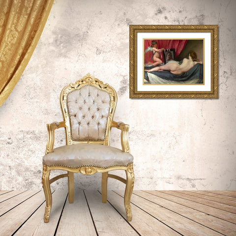 The toilet of Venus Gold Ornate Wood Framed Art Print with Double Matting by Velazquez, Diego