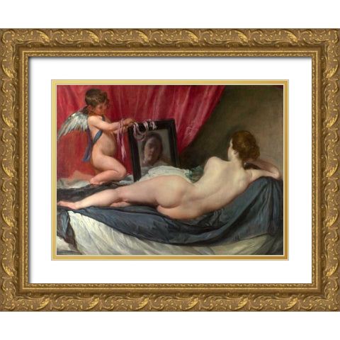 The toilet of Venus Gold Ornate Wood Framed Art Print with Double Matting by Velazquez, Diego