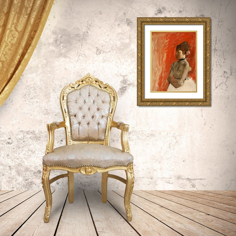 Ballet Dancer with arms crossed Gold Ornate Wood Framed Art Print with Double Matting by Degas, Edgar